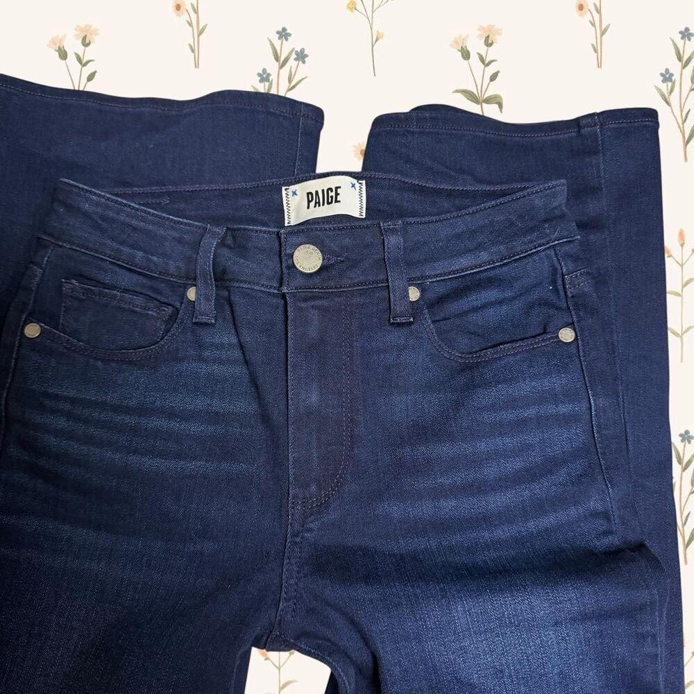 PAIGE High Rise Bell Canyon Retro Boho Dark Wash Flare Jeans Size 25 - Picture 2 of 8